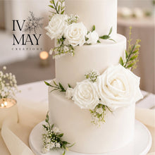 Load image into Gallery viewer, FULL SET Wedding Christening Cake Flower Arrangement Topper &amp; Decorations Roses - White - Blush Pink (Copy)
