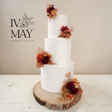 Load image into Gallery viewer, Four piece set - Cake Flowers - Wedding Cake Flowers - Cake Topper -Burnt Orange - Burgundy - Christening / Birthday cake decoration
