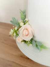 Load image into Gallery viewer, FULL SET pale Blush pink cream gypsophila eucalyptus leaf cake topper wedding decorations floral arrangement - Custom Colours available
