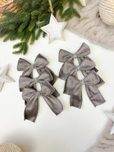 Load image into Gallery viewer, Set of 3 or 6 Luxury Christmas tree Grey Velvet bows -Clip on
