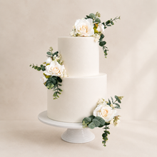 Load image into Gallery viewer, FULL SET cake flowers - Artificial Silk cake flowers - Cream roses - gypsophila eucalyptus leaf wedding decorations floral arrangement
