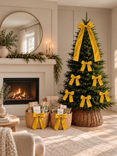 Load image into Gallery viewer, Luxury Handmade Velvet Christmas Tree Bow Topper: Mustard Yellow, Gold Clip-On Bows
