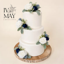 Load image into Gallery viewer, FULL SET Wedding Christening Cake Flower Arrangement Topper &amp; Decorations Roses - Navy Blue
