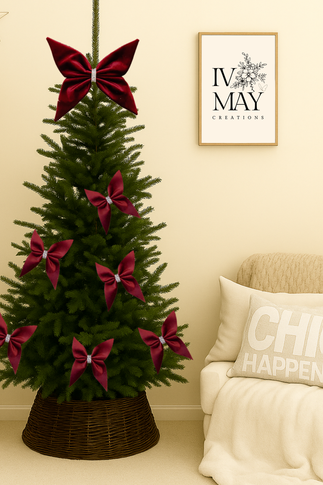 Large Velvet Christmas Tree Bow Topper - Christmas tree butterfly Bow - Burgundy - Wine red