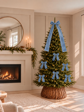 Load image into Gallery viewer, Luxury Handmade Velvet Christmas Tree Bow Topper: Clip-On Holiday Decor - Dusty Blue - Pale Blue
