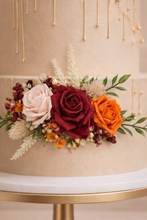 Load image into Gallery viewer, FULL SET Wedding Christening Cake Flower Arrangement Topper &amp; Decorations Roses - Blush Pink - Burgundy - Burnt Orange -  Berry Mix

