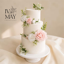Load image into Gallery viewer, FULL SET Wedding Christening Cake Flower Arrangement Topper &amp; Decorations Roses - White - Blush Pink (Copy)
