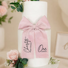 Load image into Gallery viewer, Blush Pink Cake Topper Set: Floral &amp; Personalized Bow
