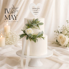 Load image into Gallery viewer, Personalized Wedding Cake Topper - Cream Silk Rose Garland
