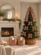 Load image into Gallery viewer, Luxury Handmade Velvet Christmas Tree Bow Topper: Dusty Pink Clip-on Bows
