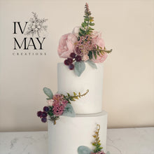 Load image into Gallery viewer, FULL SET Wedding Christening Cake Flower Arrangement Topper &amp; Decorations Roses - ivory blush pink
