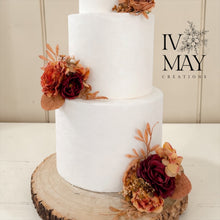 Load image into Gallery viewer, Four piece set - Cake Flowers - Wedding Cake Flowers - Cake Topper -Burnt Orange - Burgundy - Christening / Birthday cake decoration
