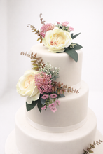 Load image into Gallery viewer, FULL SET cake flower floral cake decoration topper wedding or christening peach and pink tones
