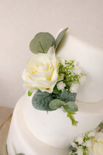 Load image into Gallery viewer, FULL SET Wedding Christening Cake Flower Arrangement Topper &amp; Decorations Roses - Silk Rose - ivory
