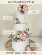 Load image into Gallery viewer, FULL SET Wedding Christening Cake Flower Arrangement Topper &amp; Decorations Roses - Dusty Pink - Blush Pink - Cream - Blue Berry Mix
