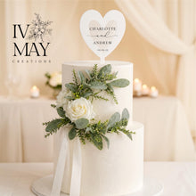 Load image into Gallery viewer, Personalized Wedding Cake Topper - Cream Silk Rose Garland
