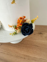 Load image into Gallery viewer, Cake Flowers - Wedding Cake Flowers - Cake Topper - Burnt Orange - Navy Blue - Cream Christening / Birthday cake decoration
