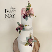 Load image into Gallery viewer, FULL SET Wedding Christening Cake Flower Arrangement Topper &amp; Decorations Roses - ivory blush pink
