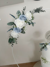 Load image into Gallery viewer, Cake hoop Flowers Dusty blue lavender gypsophila eucalyptus leaf cake topper wedding decorations floral arrangement - Custom Colours
