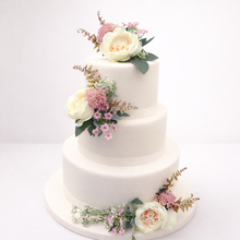 Load image into Gallery viewer, FULL SET cake flower floral cake decoration topper wedding or christening peach and pink tones
