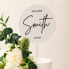 Load image into Gallery viewer, Personalised Cake Topper &amp; Flowers - Wedding Cake Flowers - Cake Topper - Sage green - thistle Christening / Birthday cake decoration
