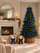 Load image into Gallery viewer, Luxury Handmade Velvet Christmas Tree Bow Topper: Navy Blue Diamanté Clip-On
