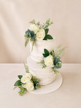 Load image into Gallery viewer, FULL SET cake decoration flower floral arrangement ivory silk roses topper
