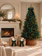 Load image into Gallery viewer, Luxury Handmade Velvet Christmas Tree Bow Topper: Bottle Green Clip-on Bows - Forest Green
