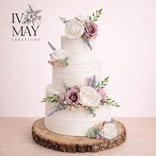 Load image into Gallery viewer, FULL SET Wedding Christening Cake Flower Arrangement Topper &amp; Decorations Roses - Dusty Pink - Blush Pink - Cream - Dusty Purple Mix Mix
