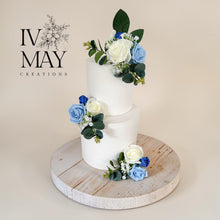 Load image into Gallery viewer, Blue &amp; Ivory Foam Rose Cake Topper: Wedding Christening Flower Arrangement
