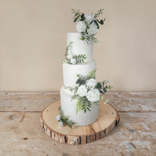 Load image into Gallery viewer, FULL SET cake flowers - Artificial Silk cake flowers - White roses - gypsophila eucalyptus leaf wedding decorations floral arrangement
