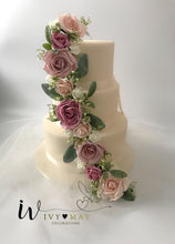 Load image into Gallery viewer, Wedding Christening Cake Flower Arrangement Topper &amp;  Garland Trim Decorations Roses
