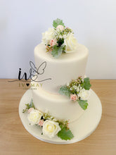 Load image into Gallery viewer, Foam Rose Cake Topper: Blush &amp; Pale Blue Gypsophila
