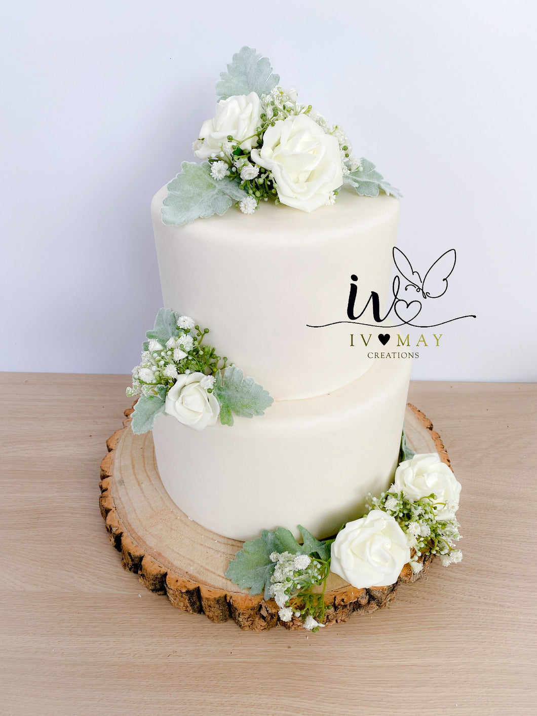 FULL SET gypsophila and dusty miller leaf cake topper wedding decorations floral arrangement