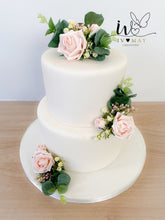 Load image into Gallery viewer, Blush pink Wedding christening cake flower arrangement topper mini eucalyptus roses more colours available
