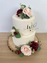 Load image into Gallery viewer, FULL SET Wedding Christening Cake Flower Arrangement Topper &amp; Decorations Roses - Burgundy - Blush Pink
