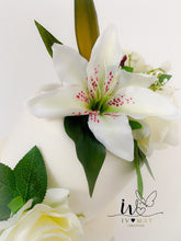 Load image into Gallery viewer, FULL SET Wedding Christening Cake Flower Arrangement Topper &amp; Decorations Roses - Silk - Real Touch Lillie
