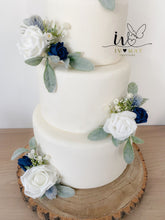 Load image into Gallery viewer, FULL SET Wedding Christening Cake Flower Arrangement Topper &amp; Decorations Roses - Navy Blue
