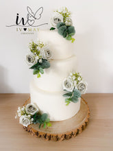 Load image into Gallery viewer, Foam Rose Cake Topper: White &amp; Silver Wedding Cake Flowers
