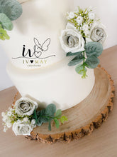 Load image into Gallery viewer, Foam Rose Cake Topper: White &amp; Silver Wedding Cake Flowers
