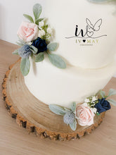 Load image into Gallery viewer, FULL SET Wedding Christening Cake Flower Arrangement Topper &amp; Decorations Roses - Navy Blue - Blush Pink
