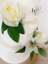 Load image into Gallery viewer, FULL SET Wedding Christening Cake Flower Arrangement Topper &amp; Decorations Roses - Silk - Real Touch Lillie
