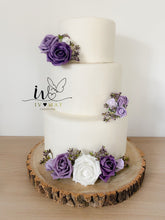 Load image into Gallery viewer, FULL SET Wedding Christening Cake Flower Arrangement Topper &amp; Decorations Roses - mauve - Purple - Dusty

