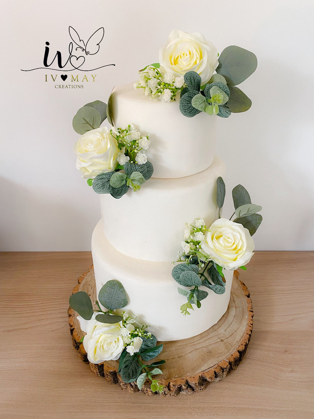 FULL SET Wedding Christening Cake Flower Arrangement Topper & Decorations Roses - Silk Rose - ivory