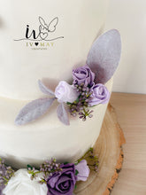Load image into Gallery viewer, Purple Foam Rose Cake Flower Arrangement: Wedding Christening Decor
