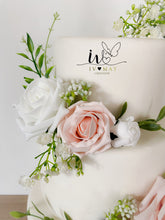 Load image into Gallery viewer, FULL SET Wedding Christening Cake Flower Arrangement Topper &amp; Decorations Roses - White - Blush Pink
