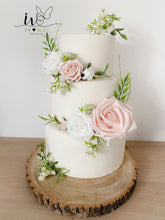 Load image into Gallery viewer, FULL SET Wedding Christening Cake Flower Arrangement Topper &amp; Decorations Roses - White - Blush Pink

