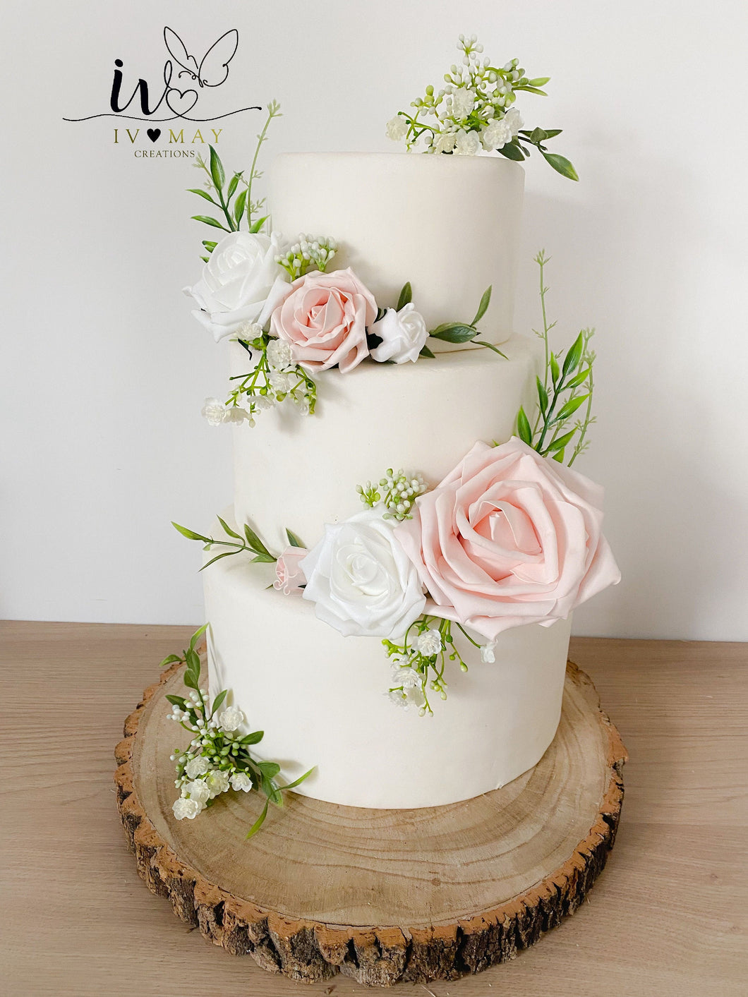 FULL SET Wedding Christening Cake Flower Arrangement Topper & Decorations Roses - White - Blush Pink