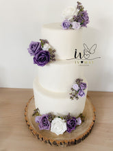 Load image into Gallery viewer, FULL SET Wedding Christening Cake Flower Arrangement Topper &amp; Decorations Roses - mauve - Purple - Dusty
