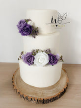 Load image into Gallery viewer, FULL SET Wedding Christening Cake Flower Arrangement Topper &amp; Decorations Roses - mauve - Purple - Dusty
